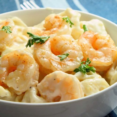 Cheesy Shrimp Tortellini Alfredo Skillet - Complete Comfort Foods